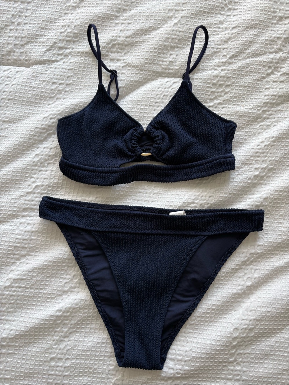 aerie Navy Textured Knot-Front Bikini Set